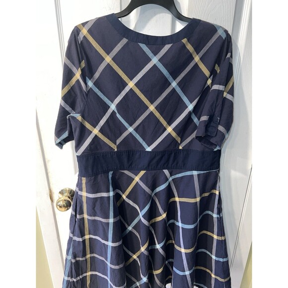 eShakti Dress Womens 18W Blue Window Pane Plaid Pockets Fit Flare Babydoll *Read - Picture 8 of 12
